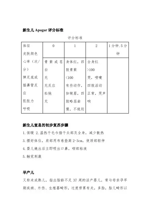 新生儿Apagar评分标准