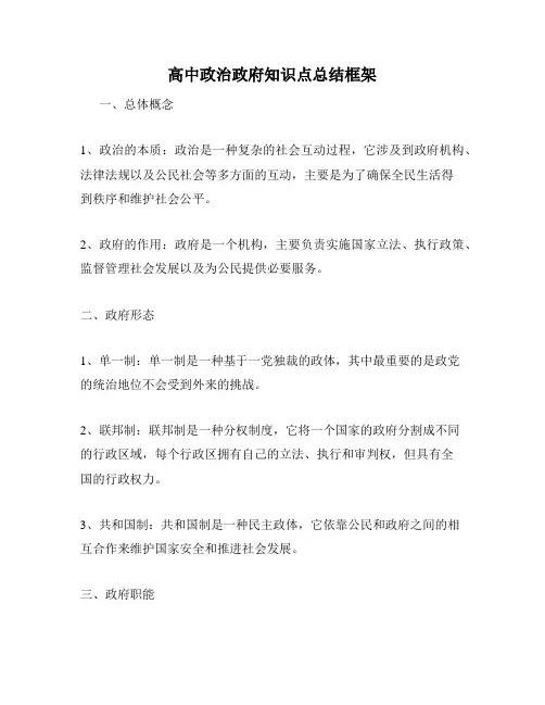 高中政治政府知识点总结框架