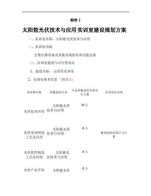 太阳能光伏技术与应用实训室建设规划方案概要