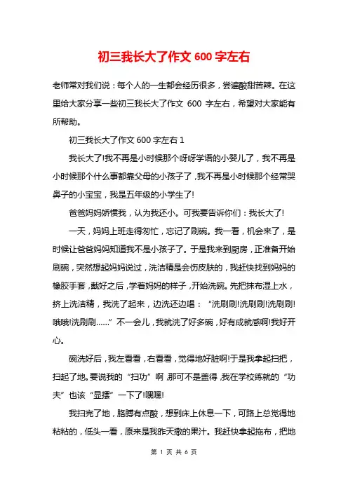 初三我长大了作文600字左右