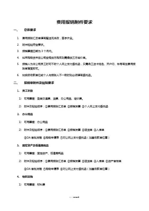 费用报销单附件要求精选.