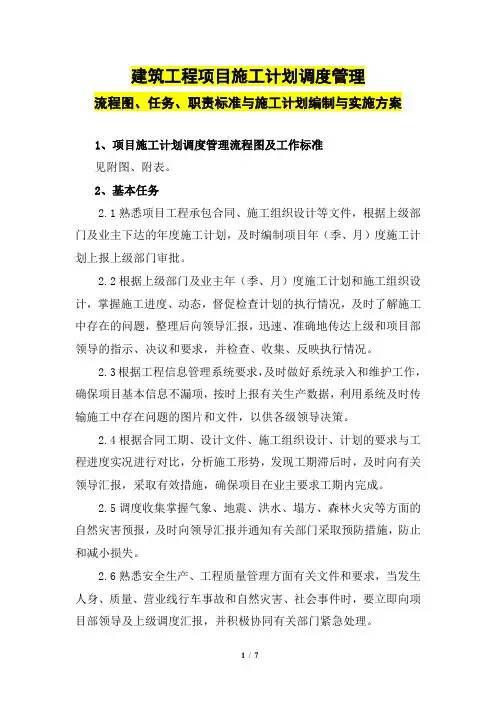 建筑工程项目施工计划调度管理流程图、任务、职责标准与施工计划编制与实施方案
