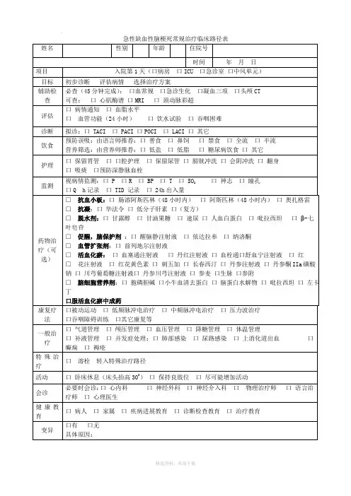 急性缺血性脑梗死常规治疗临床路径表