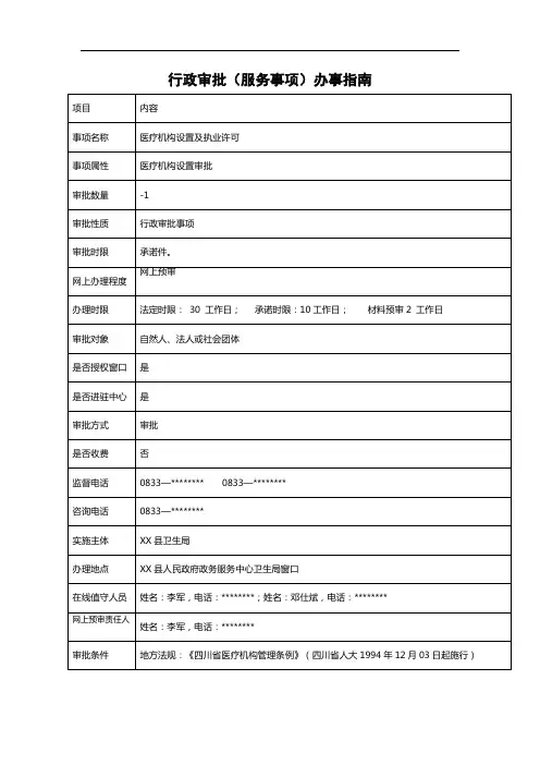 行政审批(服务事项)办事指南【模板】