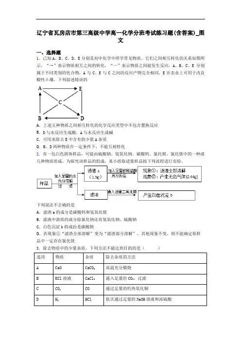 辽宁省瓦房店市第三高级中学高一化学分班考试练习题(含答案)_图文