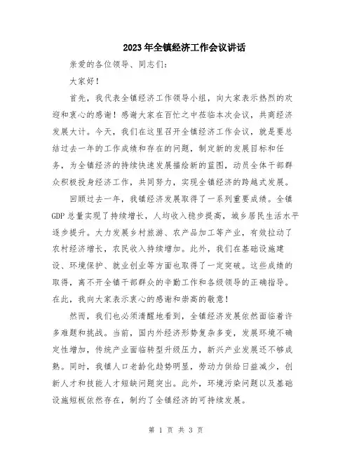 2023年全镇经济工作会议讲话