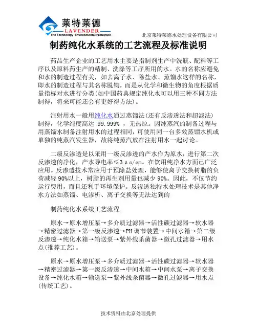 制药纯化水系统的工艺流程及标准说明