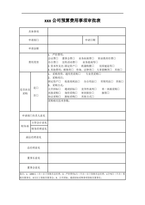 超实用公司预算费用事项审批表