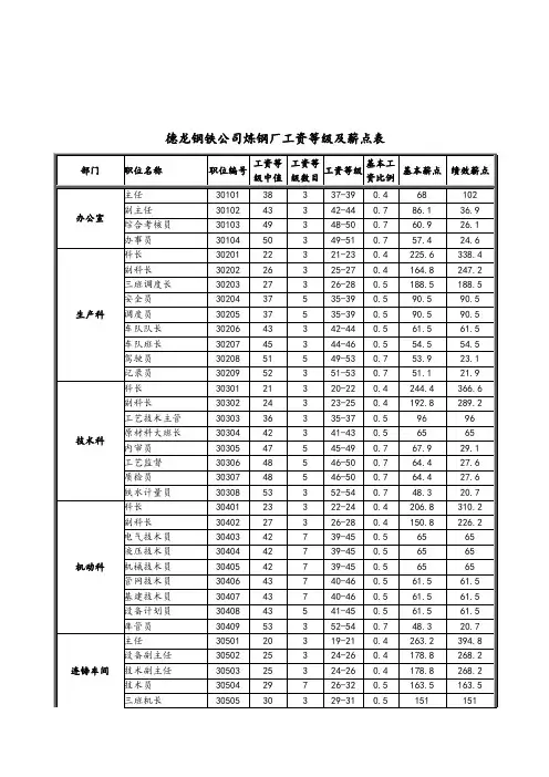 德龙钢铁公司炼钢厂工资等级及薪点表