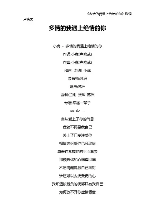 《多情的我遇上绝情的你》歌词 卢晓武
