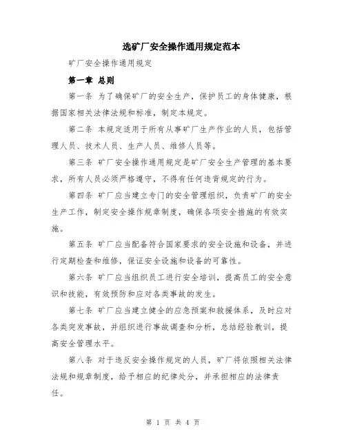 选矿厂安全操作通用规定范本