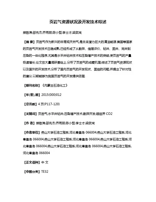 页岩气资源状况及开发技术综述