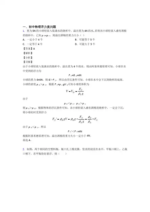中考物理浮力类问题-经典压轴题含答案解析