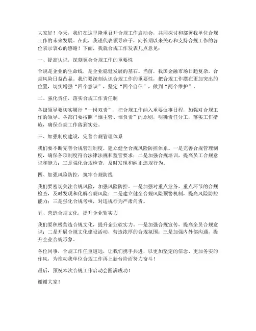 合规工作领导发言稿范文