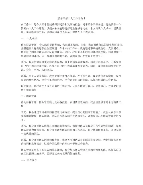 后备干部个人工作计划6
