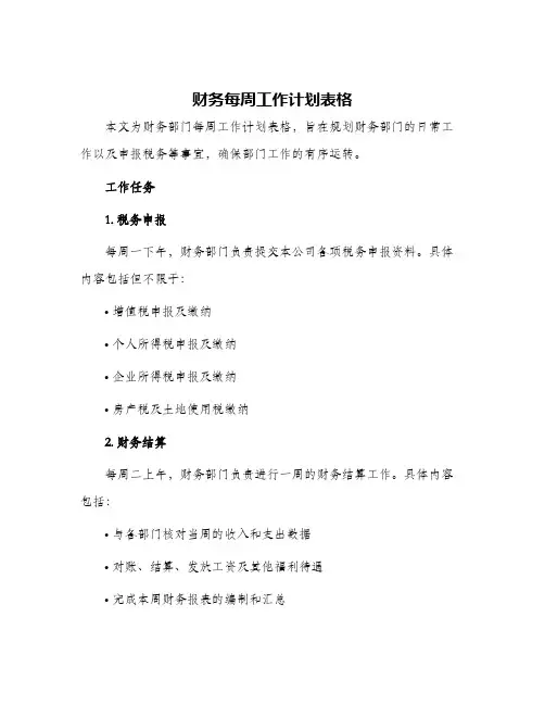 财务每周工作计划表格