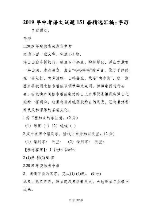 中考语文试题151套精选汇编：字形
