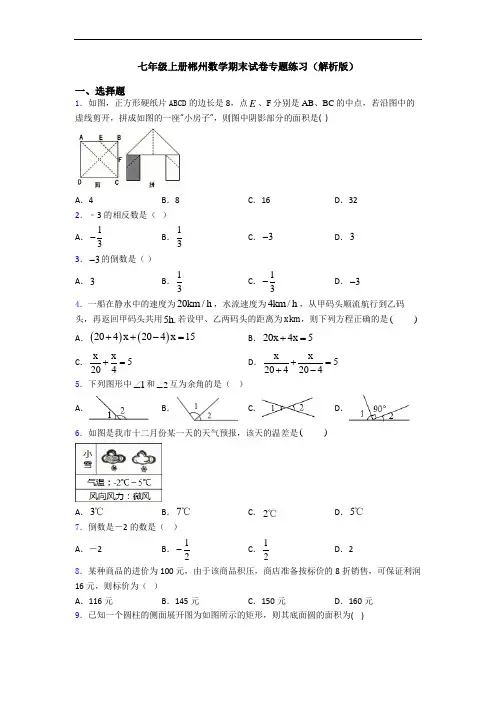 七年级上册郴州数学期末试卷专题练习(解析版)