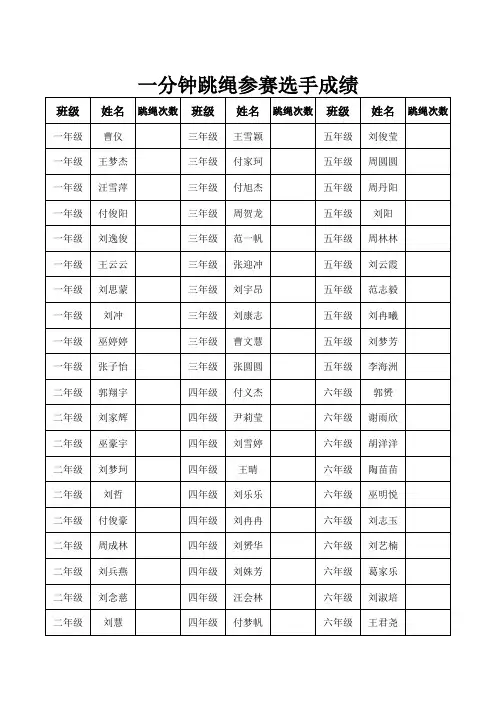 一分钟跳绳比赛记录表