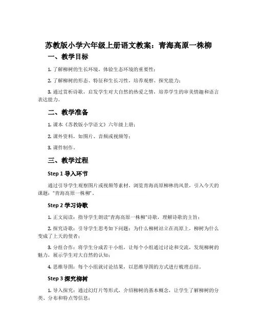 苏教版小学六年级上册语文教案：青海高原一株柳
