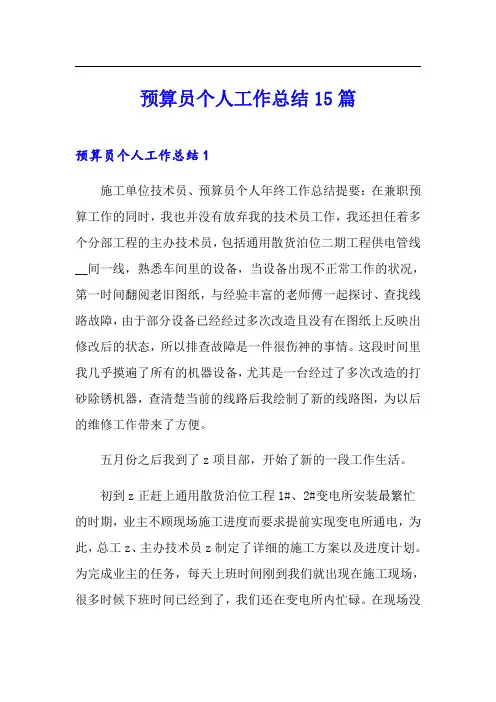 预算员个人工作总结15篇