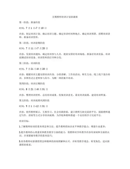 无锡教师培训计划表最新