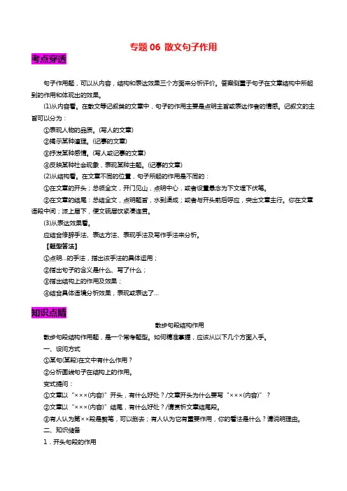 中考语文专题复习：散文句子作用
