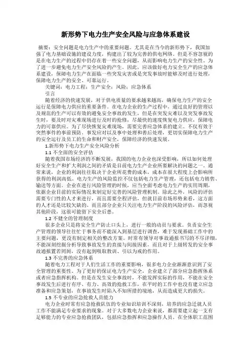 新形势下电力生产安全风险与应急体系建设