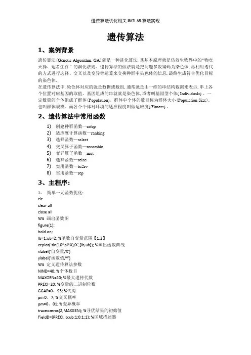遗传算法优化相关MATLAB算法实现