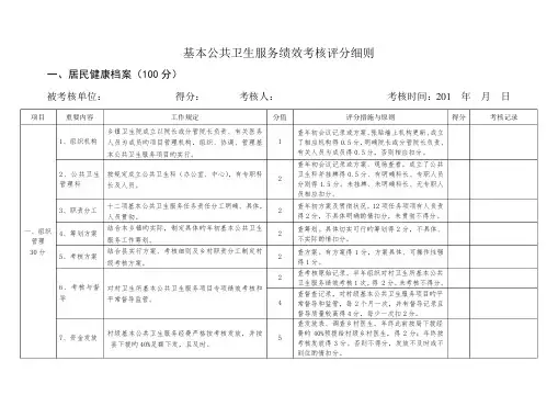 基本公共卫生服务绩效考评评分标准细则