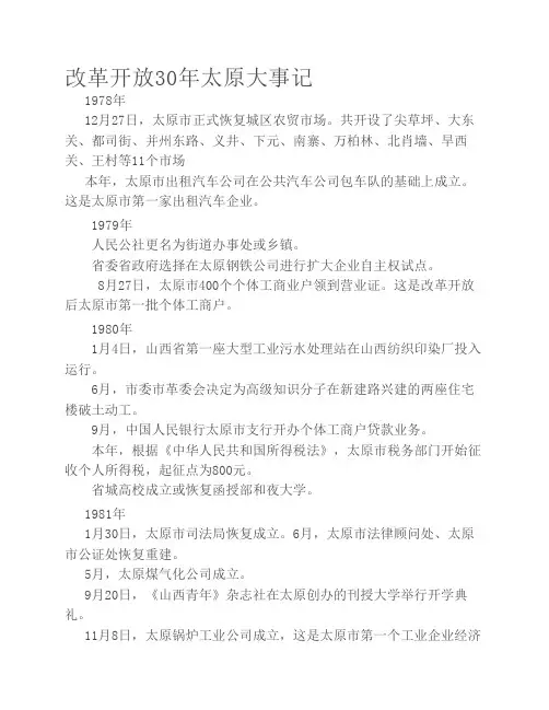 改革开放30年太原大事记