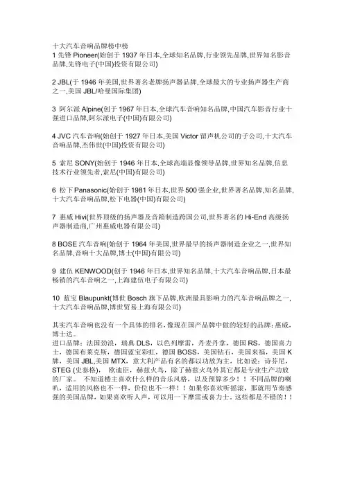 十大汽车音响品牌榜中榜