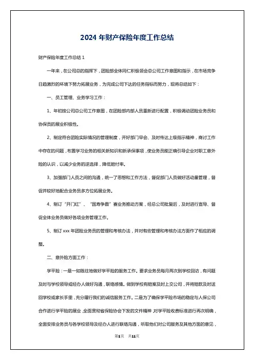 2024年财产保险年度工作总结