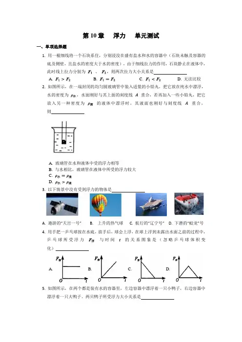 2020春人教版物理八年级下册 第10章 浮力 单元测试(不包含答案)
