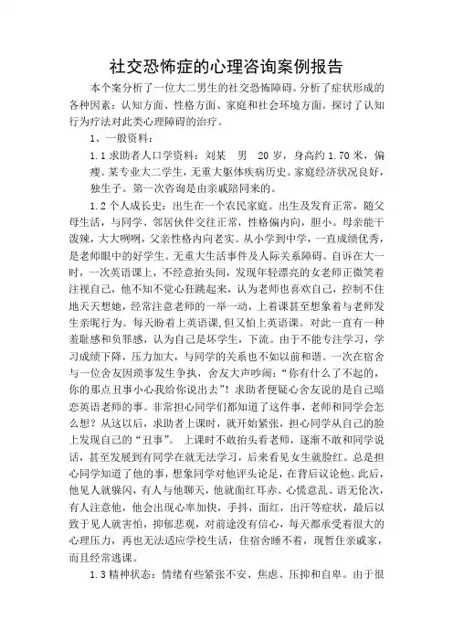 社交恐怖症的心理咨询案例报告分析