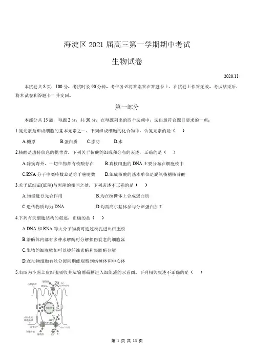 新高考地区高三上学期期中考试真题卷——生物及答案