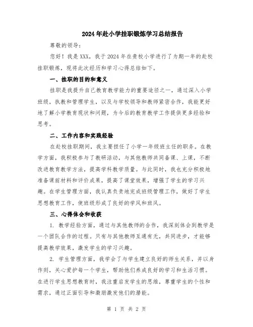 2024年赴小学挂职锻炼学习总结报告
