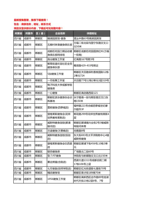 新版四川省成都市郫都区健身房企业公司商家户名录单联系方式地址大全93家