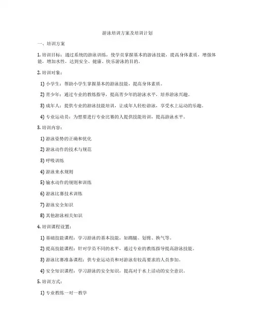 游泳培训方案及培训计划