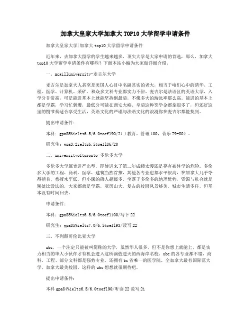 加拿大皇家大学加拿大TOP10大学留学申请条件