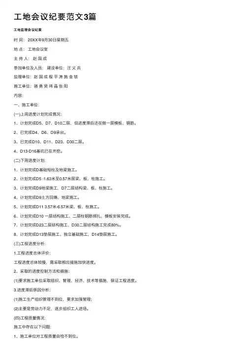 工地会议纪要范文3篇