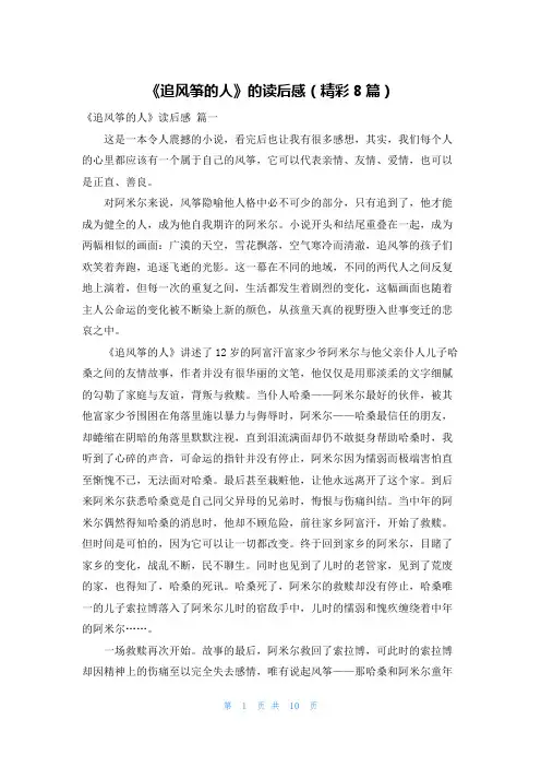 《追风筝的人》的读后感(精彩8篇)