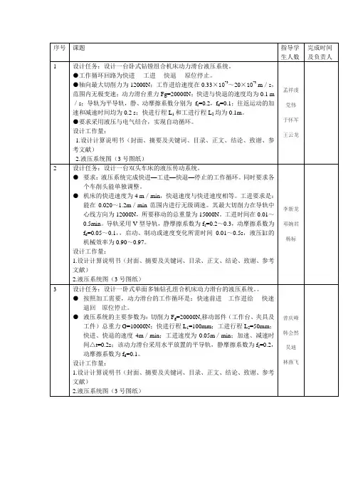 液压设计题目