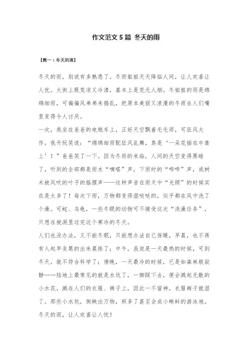 作文范文5篇 冬天的雨