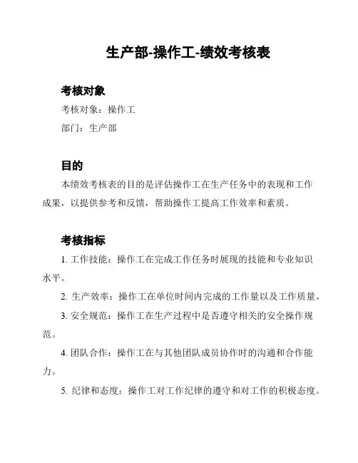 生产部-操作工-绩效考核表