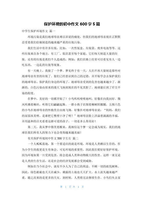 保护环境的初中作文600字5篇