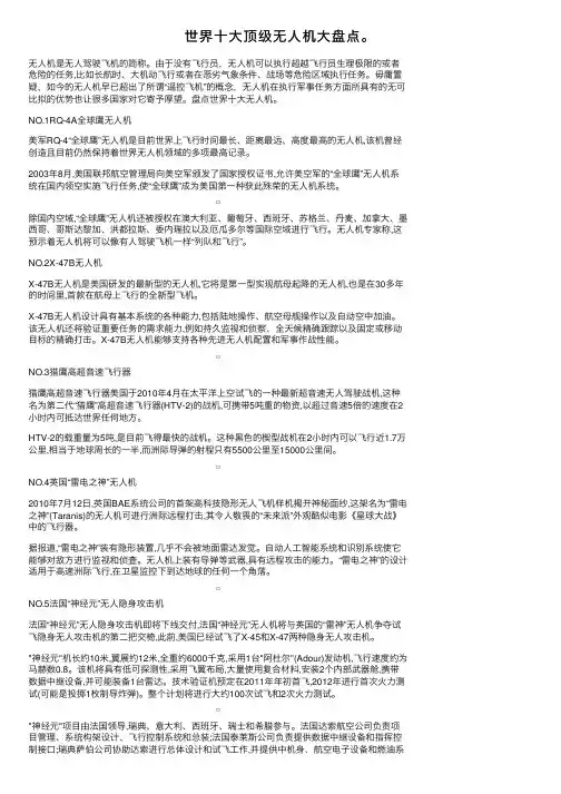 世界十大顶级无人机大盘点。