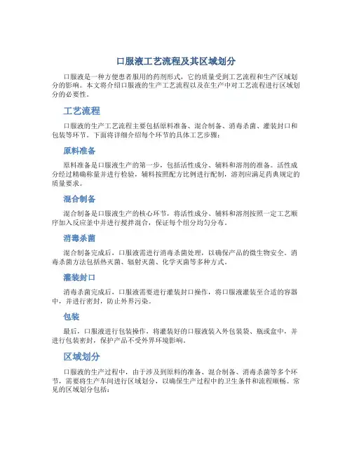 口服液工艺流程及其区域划分