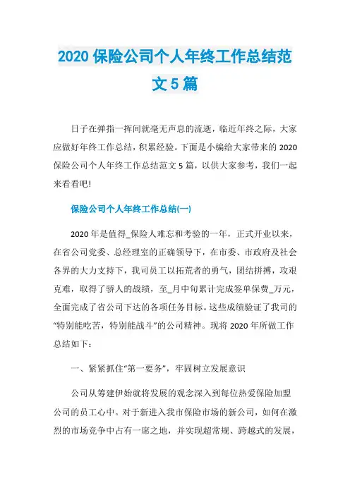 2020保险公司个人年终工作总结范文5篇