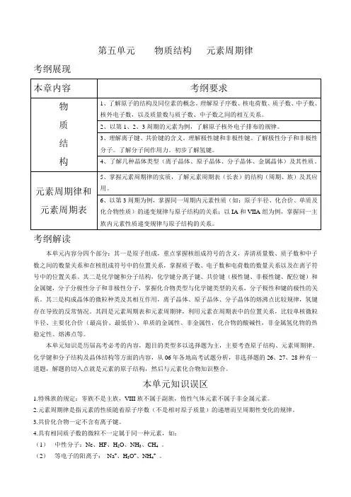 高中化学物质结构元素周期律(原子结构、元素周期律、化学键分子结构、晶体结构)人教版